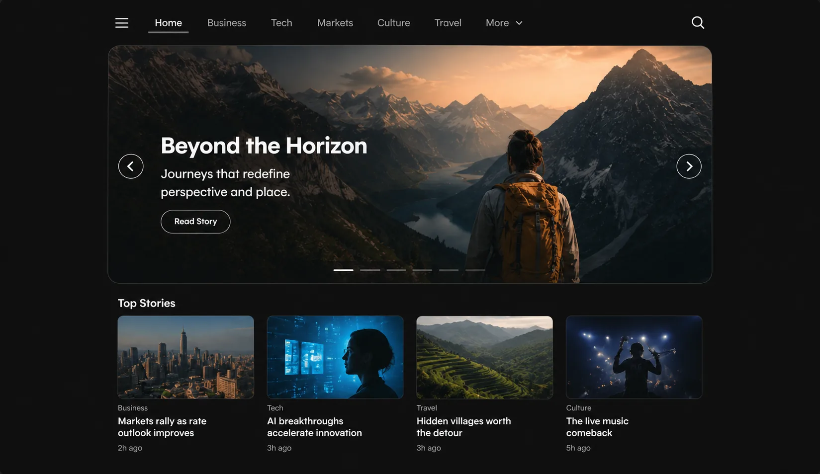 Header Carousel placement in a premium editorial homepage